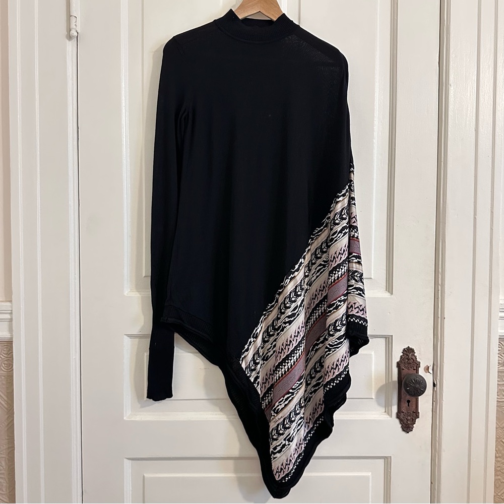 Roberto Cavalli Silk Wool Poncho Turtleneck Black Size 40